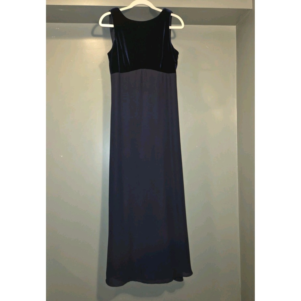 Vintage Rhapsody Maxi Dress Low Back Velvet Formal Elegant 90s Glam, Navy Blue